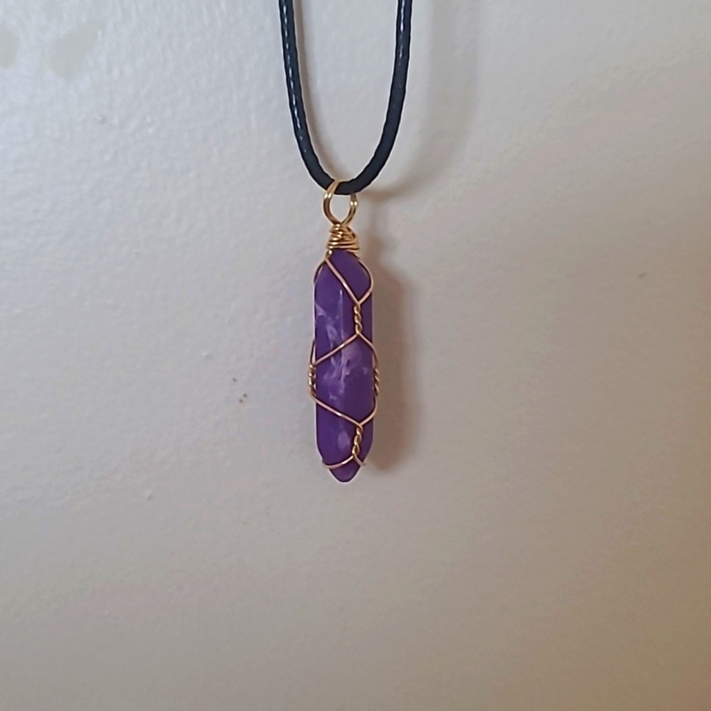 Wire Wrapped Pendant Necklace on a Black Waxed Cord